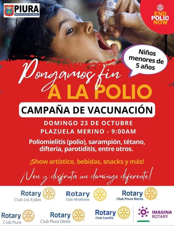 Piura: mañana inmunizarán a niños contra la polio en la Plazuela Merino