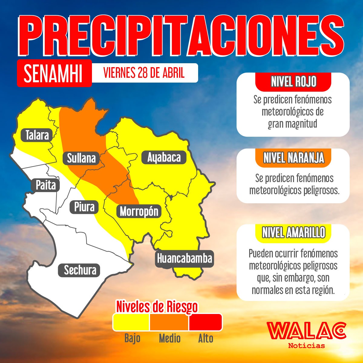 Senamhi: intensas lluvias continuarán este fin de semana. / Gráfica: Walac Noticias / Javier Villegas. 