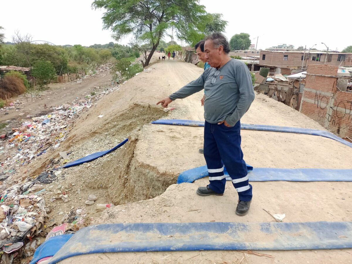 Castilla: vertimiento de aguas residuales al río Piura genera erosión el dique izquierdo cuyos trabajos no son recepcionados. Foto: Walac Noticias. 