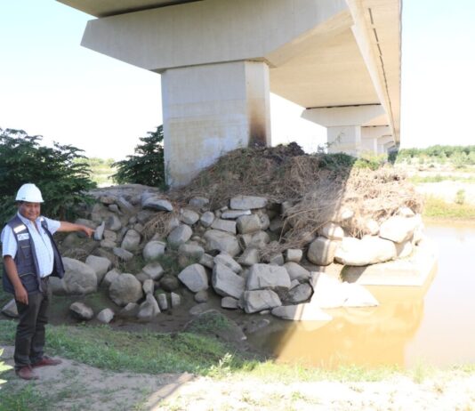 Especialistas advierten riesgos de socavación en uno de los pilares del puente Independencia. Foto: PECHP.