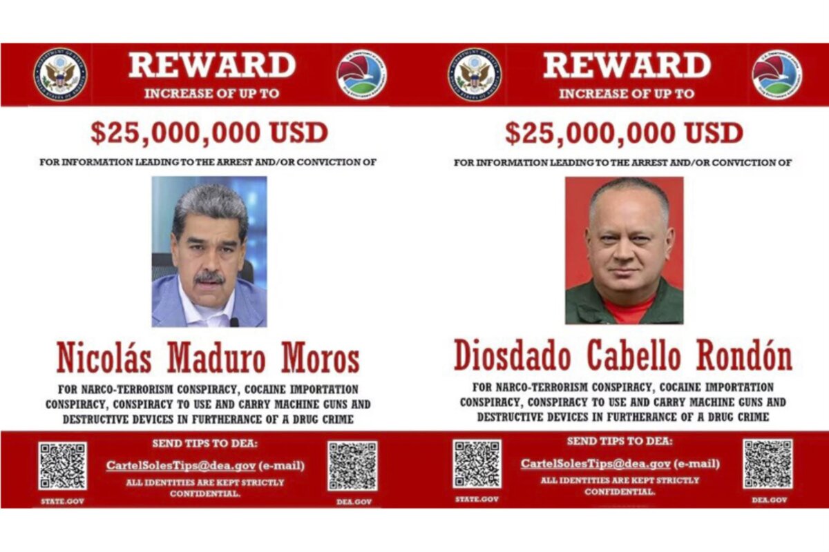 Estados Unidos aumenta recompensa por captura de Nicolás Maduro y otros altos funcionarios venezolanos