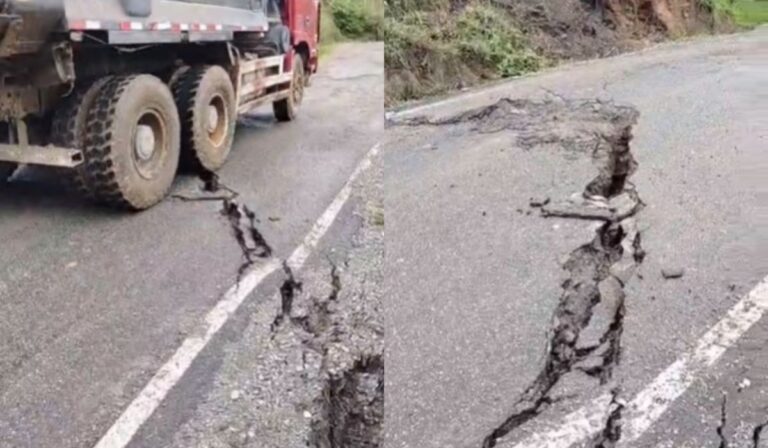 Grieta de gran tamaño pone en riesgo tránsito en carretera rural de Ayabaca