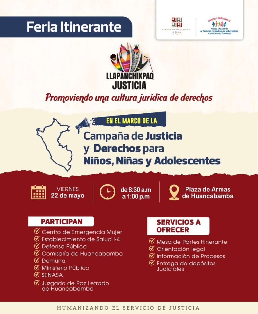 Este 22 de mayo realizarán campaña jurídica gratuita en Huancabamba