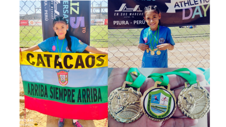 Joven atleta de Catacaos conquistó tres medallas de oro y subió al podio en el 5K de Castilla La atleta de 10 años, representante de Catacaos, se impuso en velocidad, salto con vallas y postas 4x50. Un día después obtuvo el segundo lugar en el festival de running "Corre Indio, Corre", realizado en Castilla.