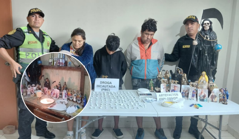 Policía descubre altar asociado a culto a la muerte durante intervención en El Alto La intervención se realizó en el asentamiento humano Las Mercedes, en el distrito de El Alto. La Policía también investiga la presunta tenencia ilegal de explosivos.