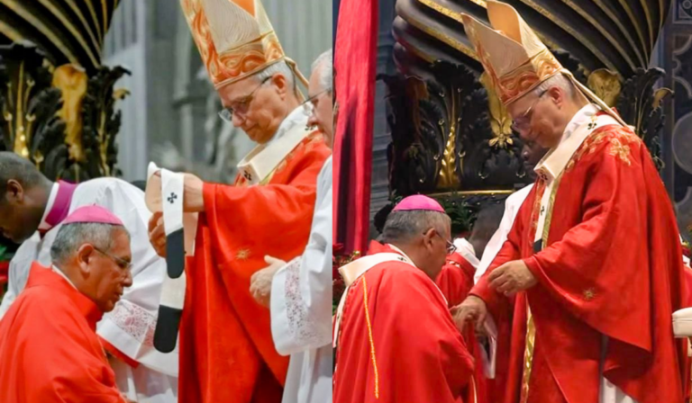 El palio es una banda de lana blanca adornada con cruces negras que representa la misión pastoral de los arzobispos y su comunión con la Santa Sede.