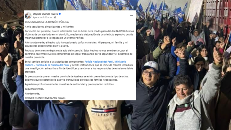 El hecho ocurrió en el barrio La Esperanza durante la madrugada y, según el propio postulante, solo dejó daños materiales. Autoridades policiales y la Defensoría del Pueblo ya intervienen en el caso.